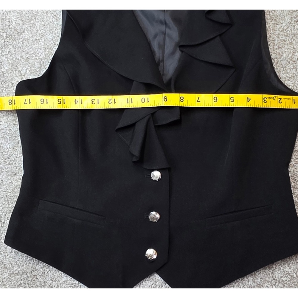 Chaps Womens Black Ruffle Collar Vest Silver Crest Buttons Size Med Stretch
451 - Picture 3 of 4